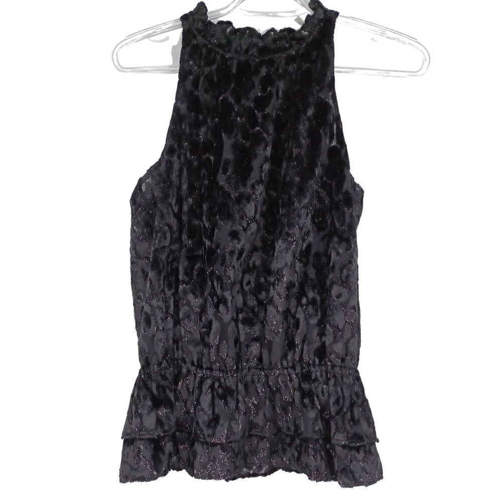 Ramy Brook Bobbi Leopard Burnout Velvet Blouse Black Women’s XS Party Cocktail